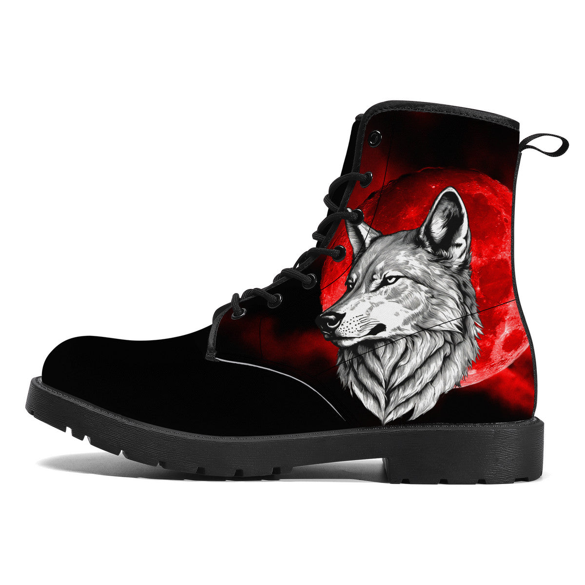 Wolf face with blood moon