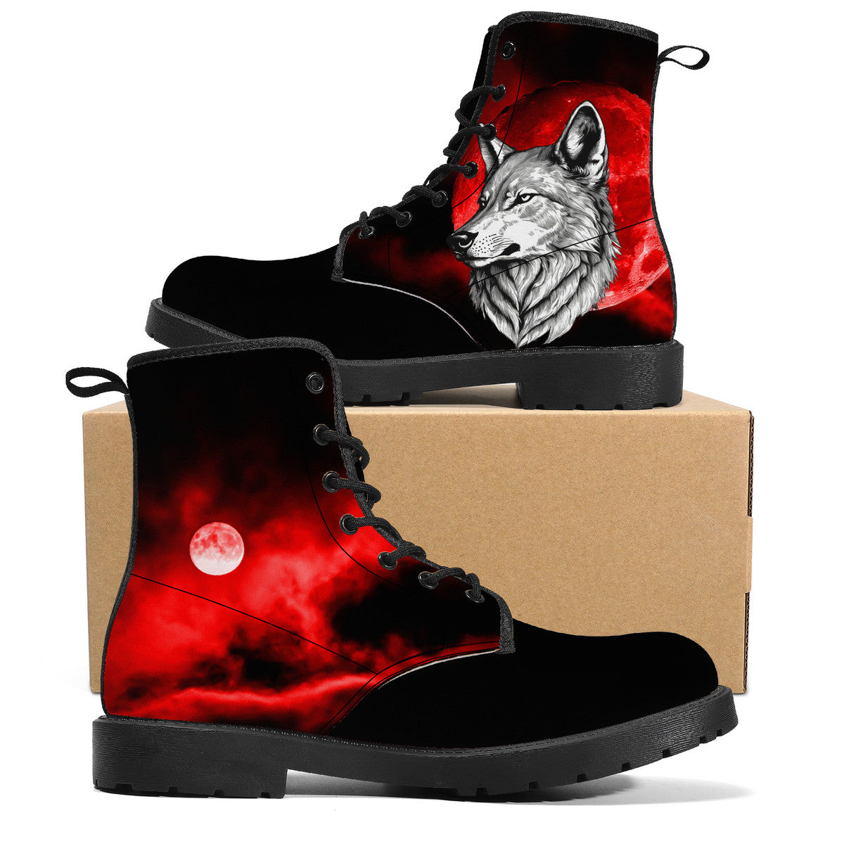 Wolf face with blood moon