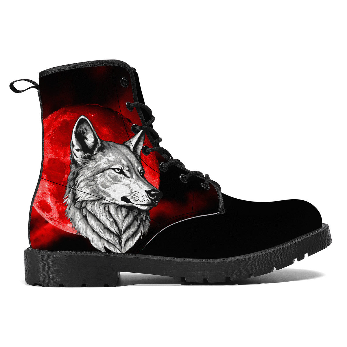 Wolf face with blood moon